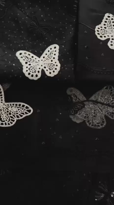 Lawn butterfly 2 PC chikankari with sequins work-Black